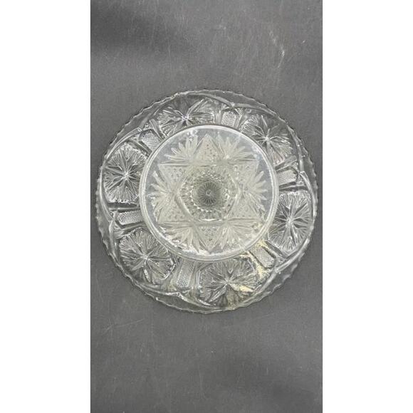 VTG Pressed Glass Pedestal Cake Stand 8.25" Scalloped Edge Starburst Design - Picture 6 of 8
